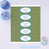 ウォーターボトルラベル |ターコイズとピーコックプリント チラシ (シングル)