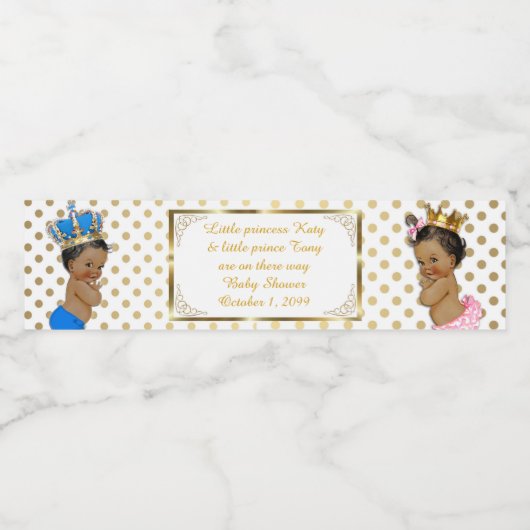 ウォーターボトルラベル、ツインベビーシャワー、白金ゴールド ペットボトルラベル (シングルラベル)