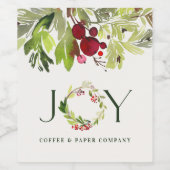 ウォーターボトル 葉っぱ 喜び リース 法人 ホリデー ワインラベル (シングルラベル)