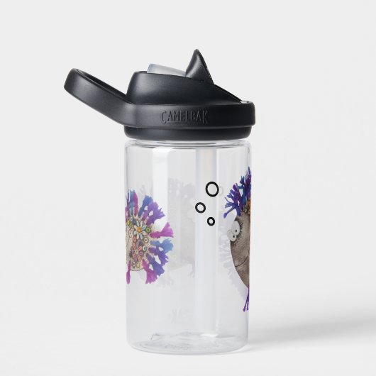 ウォーターボトル – 青と紫の魚の家族 (右面)