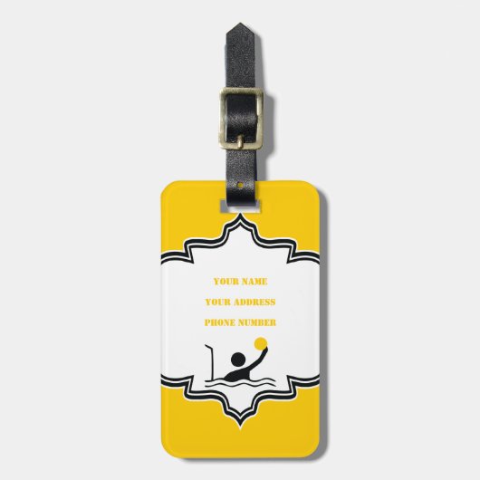 ウォーターポロプレーヤーブラックシルエットカスタム ラゲッジタグ (正面縦)