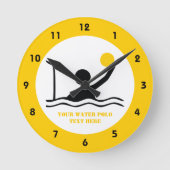 ウォーターポロプレーヤー黒シルエットカスタム ラウンド壁時計 (正面)