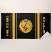 ウォーターポロボールチームのプレイヤー名カスタム番号 ビーチタオル (正面)