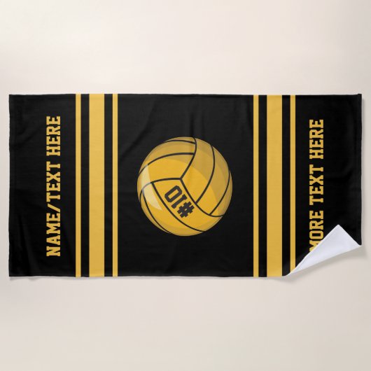 ウォーターポロボールチームのプレイヤー名カスタム番号 ビーチタオル (正面)