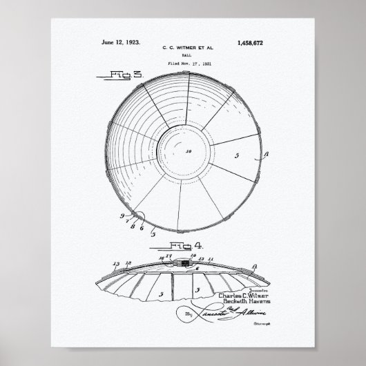 ウォーターポロボール1923特許芸術ホワイト紙 ポスター (正面)