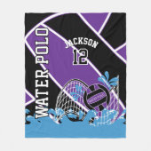 ウォーターポロ🤽 ♀️‍紫、黒、白のスポーツ フリースブランケット (正面)