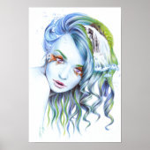 ウォーターマーメイドウーマンシュールファンタジーポートレートアート ポスター (正面)