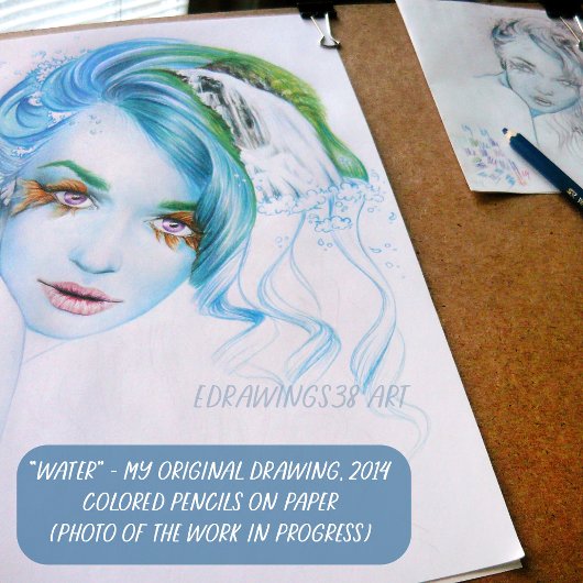 ウォーターマーメイドウーマンシュールファンタジーポートレートアート ポスター