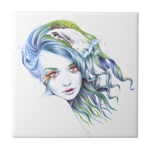 ウォーターマーメイド女性の女の子シュールファンタジーポートレート タイル (正面)
