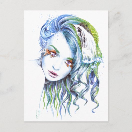 ウォーターマーメイド女性の女の子シュールファンタジーポートレート ポストカード (正面)