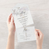 ウォーターミニマルカラーワイルドフラワーブーケディナー オールインワン招待状 (貼ってはがせる)