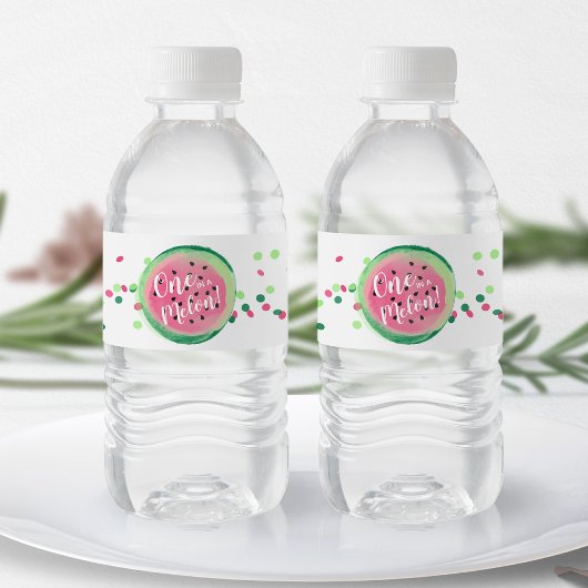 ウォーターメロンの水彩画と紙吹雪 "One in a Melon" ペットボトルラベル