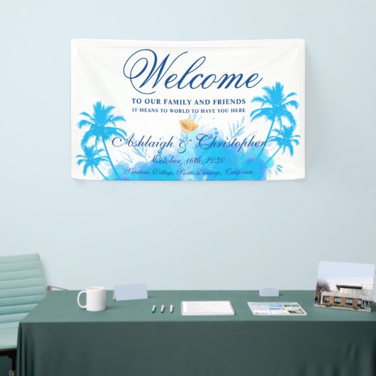 ウォーターモダンカラーアイランドビーチパームスウェルカム 横断幕 (トレードショー)