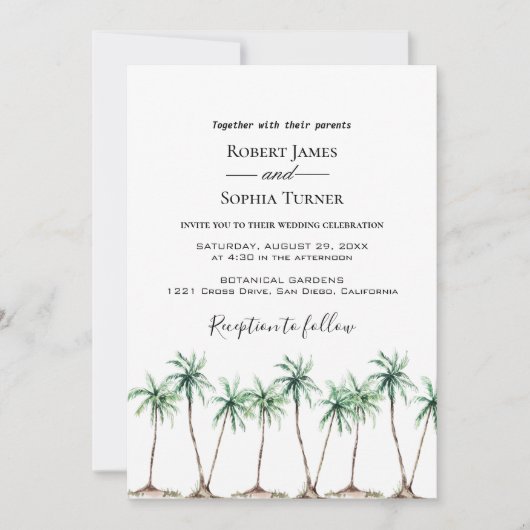 ウォーターモダンカラーパームツリー結婚式招待状 招待状 (正面)