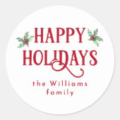 ウォーターモダンカラーホリー&レッドハッピーホリデイズ ラウンドシール (正面)