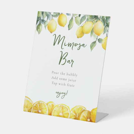 ウォーターモダンカラーレモン柑橘類ミモサバーサイン 台座サイン (正面)