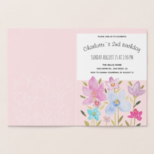 ウォーターモダンカラーワイルドフラワーイラストレーション 箔カード (内部)