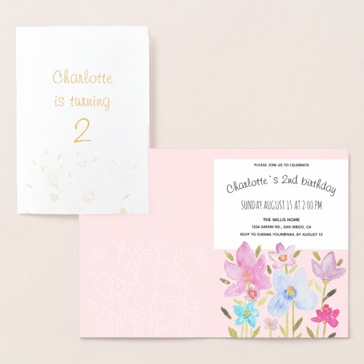 ウォーターモダンカラーワイルドフラワーイラストレーション 箔カード (ディスプレー)