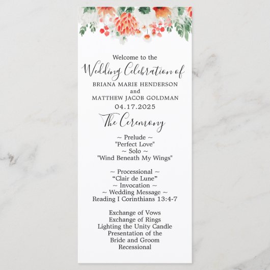 ウォーターモダンカラーワイルドフラワー結婚式 プログラム (正面)