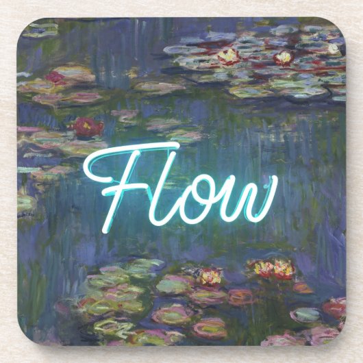 ウォーターリリーのリミックス – ネオン「FLOW」ウォールアート&ギフト コースター (正面)
