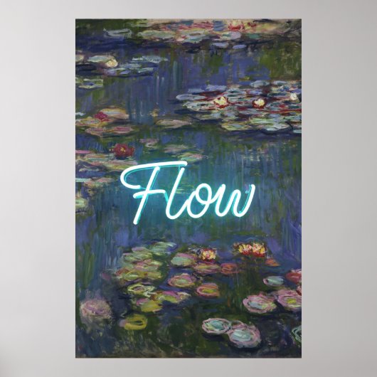 ウォーターリリーのリミックス – ネオン「FLOW」ウォールアート&ギフト ポスター (正面)