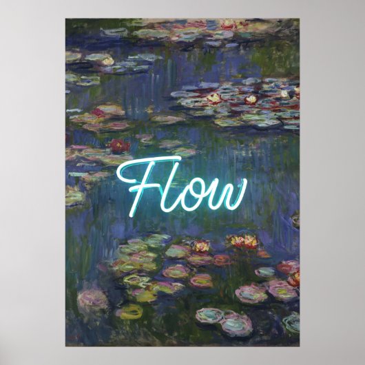 ウォーターリリーのリミックス – ネオン「FLOW」ウォールアート&ギフト ポスター (正面)