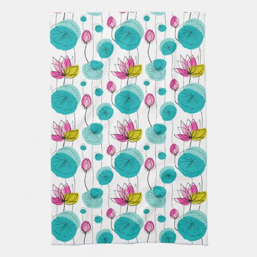 ウォーターリリーパッド花はっきりした鮮やかな色の皿 キッチンタオル (縦)