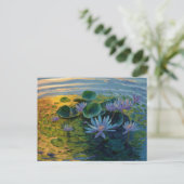 ウォーターリリーブルー&パープルバイクロードモネ，サンセット ポストカード (スタンド正面)