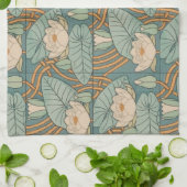 ウォーターリリーリリーアールヌーボー自然 キッチンタオル (折り畳み)