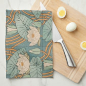ウォーターリリーリリーアールヌーボー自然 キッチンタオル (四つ折り)