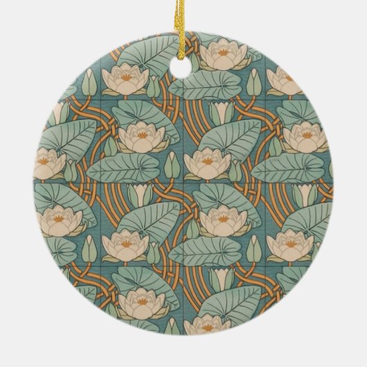 ウォーターリリーリリーアールヌーボー自然 セラミックオーナメント (裏面)