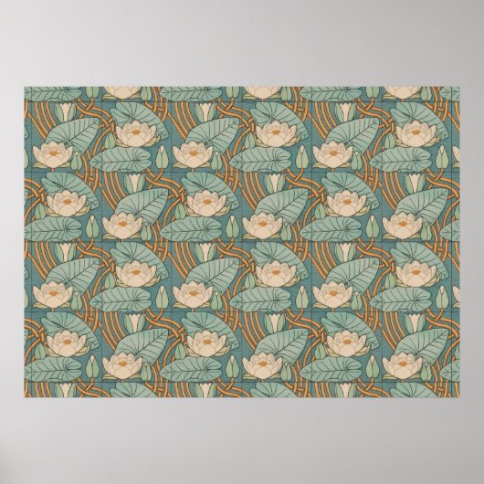 ウォーターリリーリリーアールヌーボー自然 ポスター (正面)