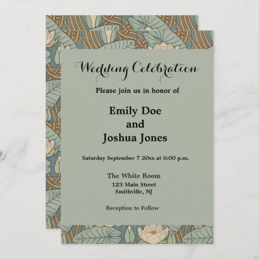 ウォーターリリーリリーアールヌーボー自然 招待状 (正面/裏面)