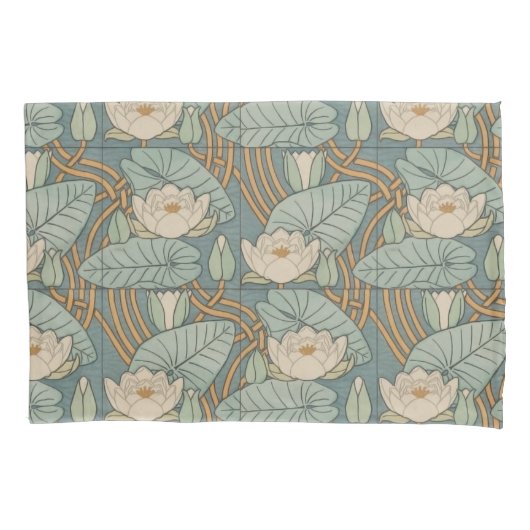 ウォーターリリーリリーアールヌーボー自然 枕カバー (正面)