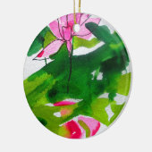 ウォーターリリー抽象水彩花アート セラミックオーナメント (左)