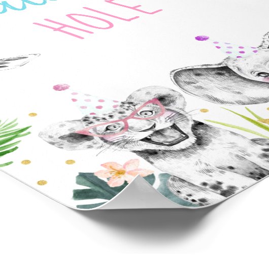 ウォーターリングホールピンク金ゴールドトロピカルサファリ誕生日 ポスター (角)