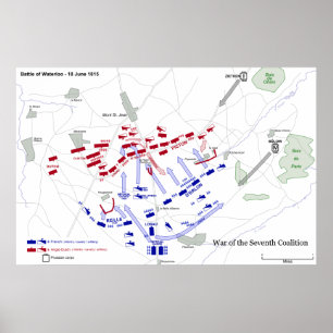 ウォータールー戦略地図の戦い1815年6月18日 ポスター