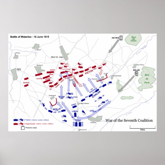 ウォータールー戦略地図の戦い1815年6月18日 ポスター (正面)