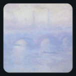 ウォータールー橋、Claude Monetによるミスト効果 スクエアシール<br><div class="desc">Waterloo Bridge,  Effect of Mist (1903) by Claude Monetはヴィンテージ印象派の美術素晴らし建築絵画の作品。テムズ川の上にボートで漕ぐ乗組員がいる。霧が立ち込める霧の朝、イギリスのロンドンのウォータールー橋。アーティストについて：クロード・モネ(1840-1926)は印象派の運動の創始者であフランスのり絵画、その絵画の大部分は「空中に浮かぶ」（野外に浮かぶ）スタイル印象派の風景である。</div>