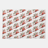 ウォーター素朴カラーウィンター(鳥)ショウジョウコウカンチョウホリーブランチ キッチンタオル (横)