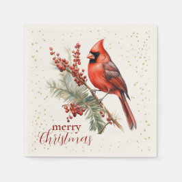 ウォーター素朴カラーウィンター（鳥）ショウジョウコウカンチョウホリーブランチ スタンダードカクテルナプキン