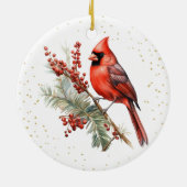 ウォーター素朴カラーウィンター(鳥)ショウジョウコウカンチョウホリーブランチ セラミックオーナメント (裏面)