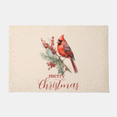 ウォーター素朴カラーウィンター(鳥)ショウジョウコウカンチョウホリーブランチ ドアマット (正面)