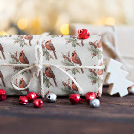 ウォーター素朴カラーウィンター（鳥）ショウジョウコウカンチョウホリーブランチ ラッピングペーパー