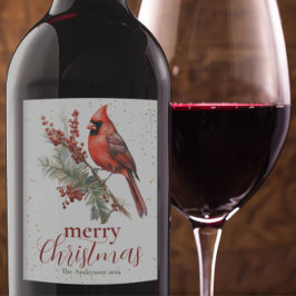 ウォーター素朴カラーウィンター（鳥）ショウジョウコウカンチョウホリーブランチ ワインラベル