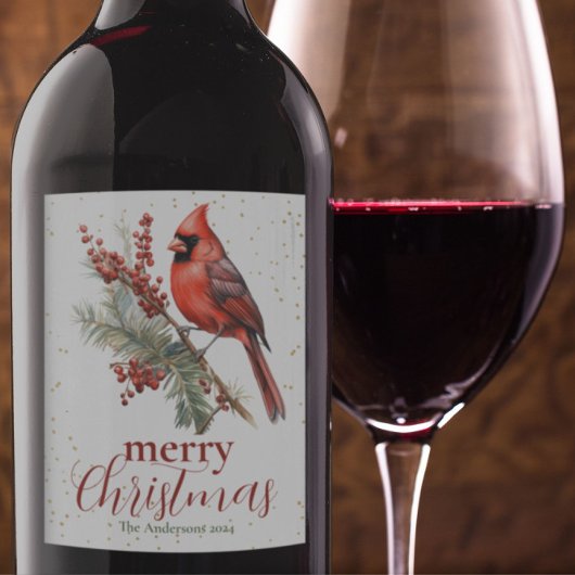 ウォーター素朴カラーウィンター(鳥)ショウジョウコウカンチョウホリーブランチ ワインラベル