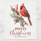 ウォーター素朴カラーウィンター(鳥)ショウジョウコウカンチョウホリーブランチ ワインラベル (シングルラベル)