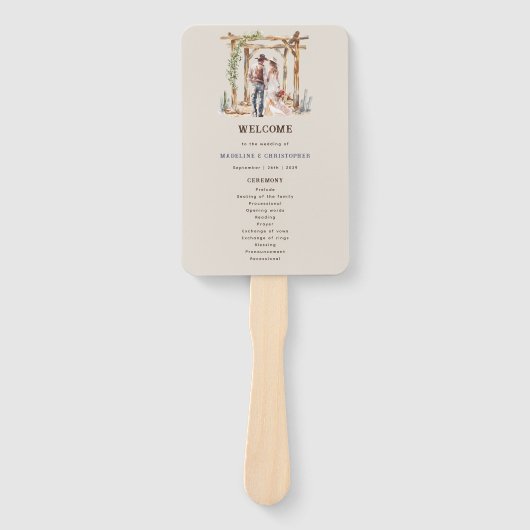 ウォーター素朴カラーウエスタンランチ結婚式 プログラム ハンドファン (正面)