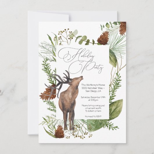 ウォーター素朴カラーウッドランドトナディアホリデーパーティー 招待状 (正面)