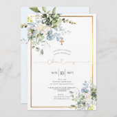 ウォーター素朴カラーブルーガムユーカリプタス《キリスト教》洗礼式や命名式 招待状 (正面/裏面)